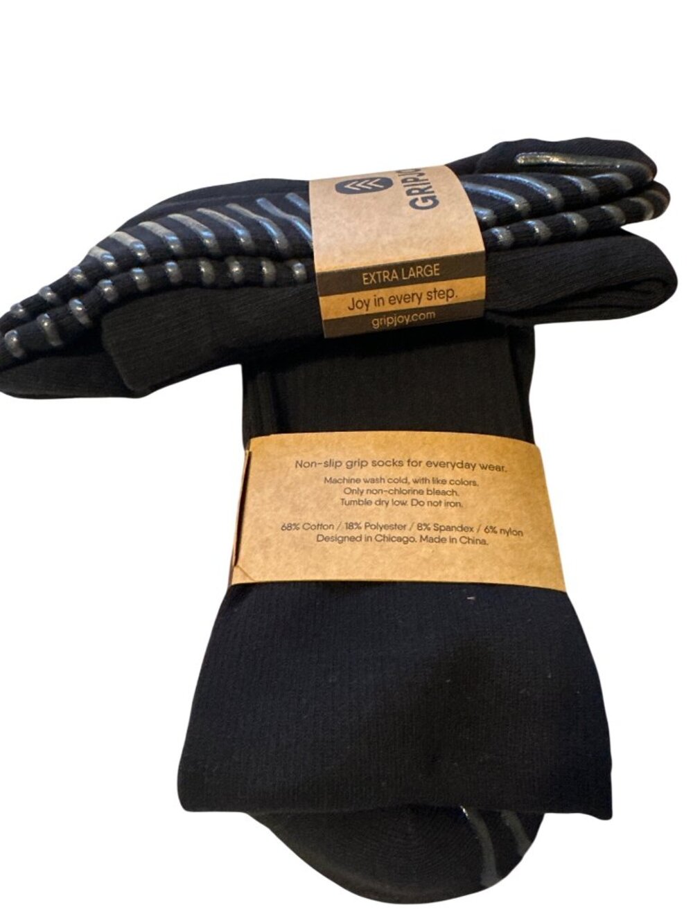 Gripjoy Non-Slip Grip Socks Extra Large 68% Cotton Blend Black - Picture 3 of 4